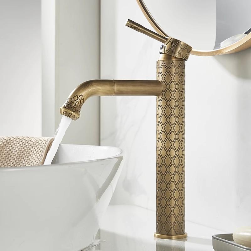 

Antique Carved Basin Faucets Bathroom Faucet Brass Hot & Cold Bathroom Sink Faucet Deck Mounted Lavotory Faucet Mixer Water Tap