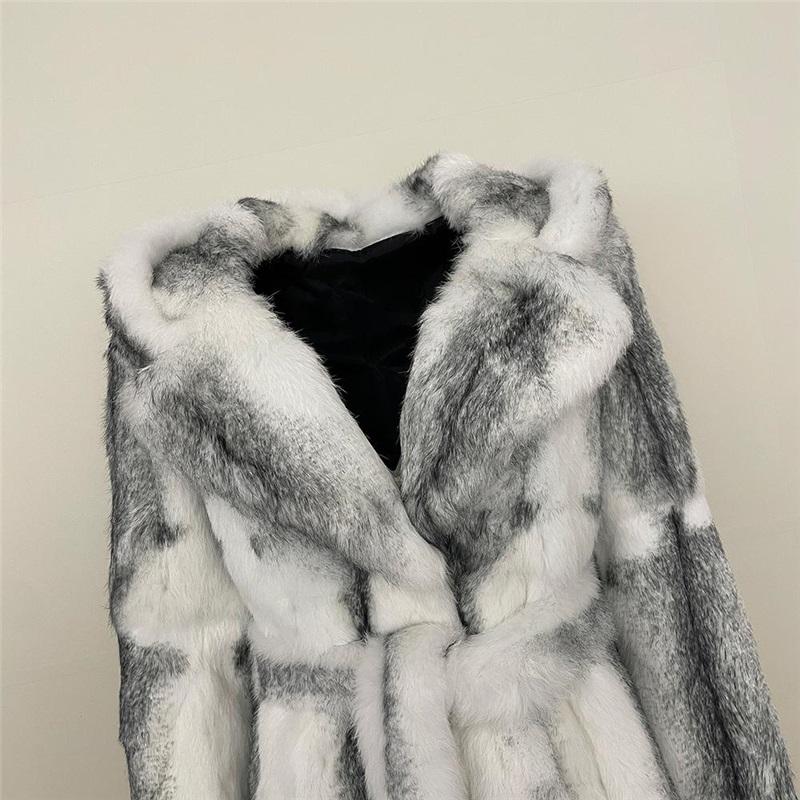 Přírodní kabát z pravé králičí kožešiny Dámský zimní módní teplý kabát s kapucí Dámský kožešinový kabát