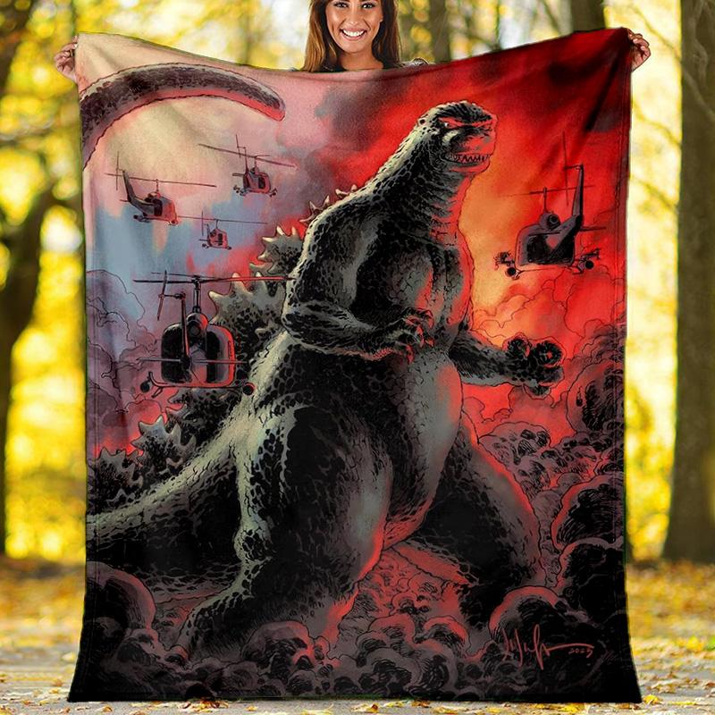 Godzilla vs King Ghidorah Flannel Fleece Blanket, Soft Warm Throw Blanket for Sofa, Kaiju Movie Fan Gift 80cm x 120cm