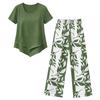2-teilige Sets für Damen Sommer Übergröße Quadratischer Ausschnitt Oberteile Blumendruck Weite Hosen Caprihosen Boho Strand Reise Outfits