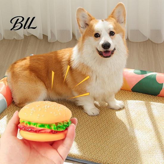 Jouet à mâcher Burger réaliste 2PCS Chien Siffleur Forme Vinyle Non Toxique Animaux de compagnie Jeu Interactif pour le Nettoyage des Dents et l'Activité