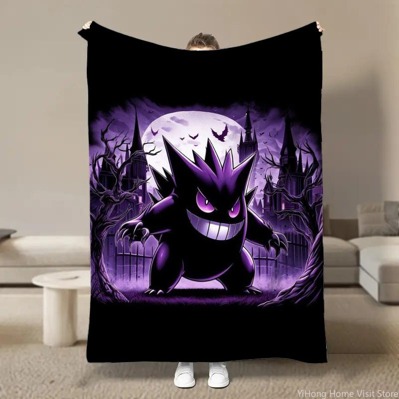 Japanischer Anime Pokemon Gengar Cartoon Plüsch Flanell Decke für Bett Sofa Weiche Flanell Überwurf Flauschige Kinder Schüler Kind Decken