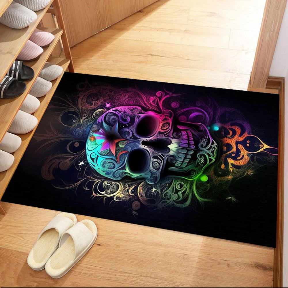 Colorful Skull Artwork Floor Mats for Living Room, Bedroom and Room Decoration Are Suitable for Gifts.