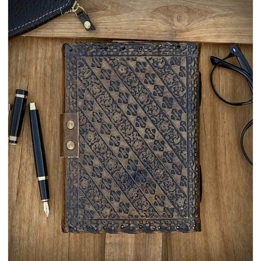Beautiful Brown Leather Journal with Healing Stone Clasp Lock Blank Spell Book