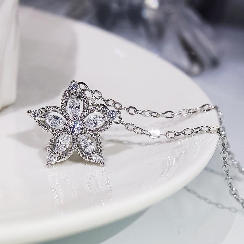 New Fashion Five-pointed Star Pendant Ring Earrings AAAA Glittering Zircon Jewelry Women's Ring Bridal Set