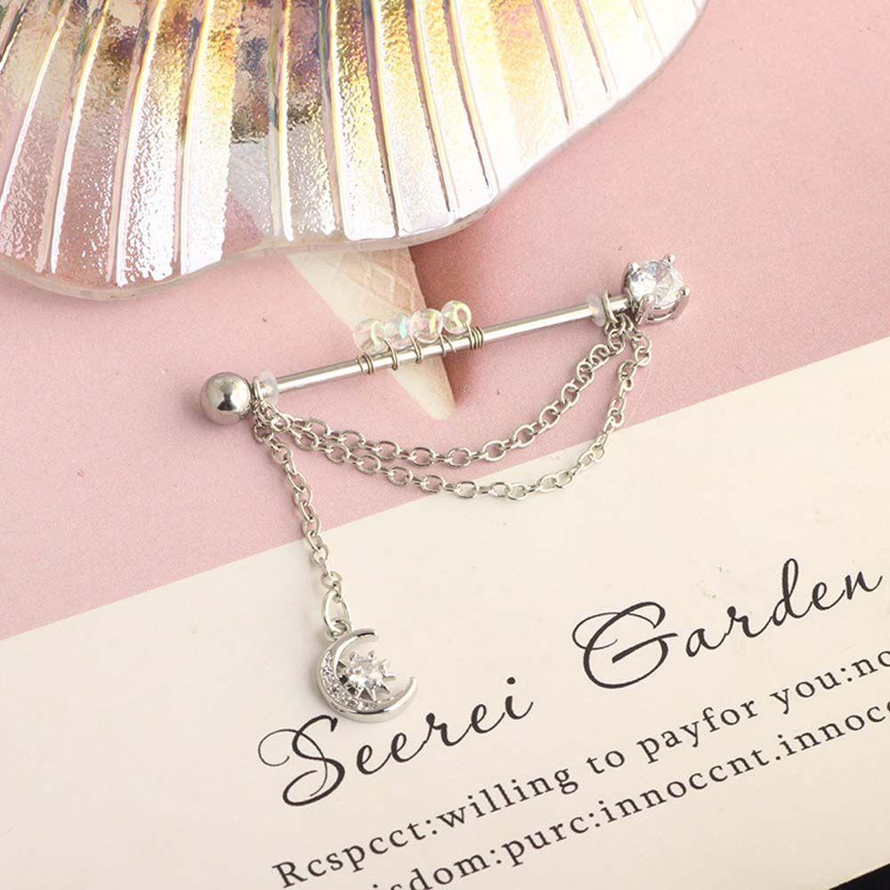 Heart Pendant Long Ear Stud Ear Bone Stud Industrial Barbell Earring Cartilage Stud Earrings