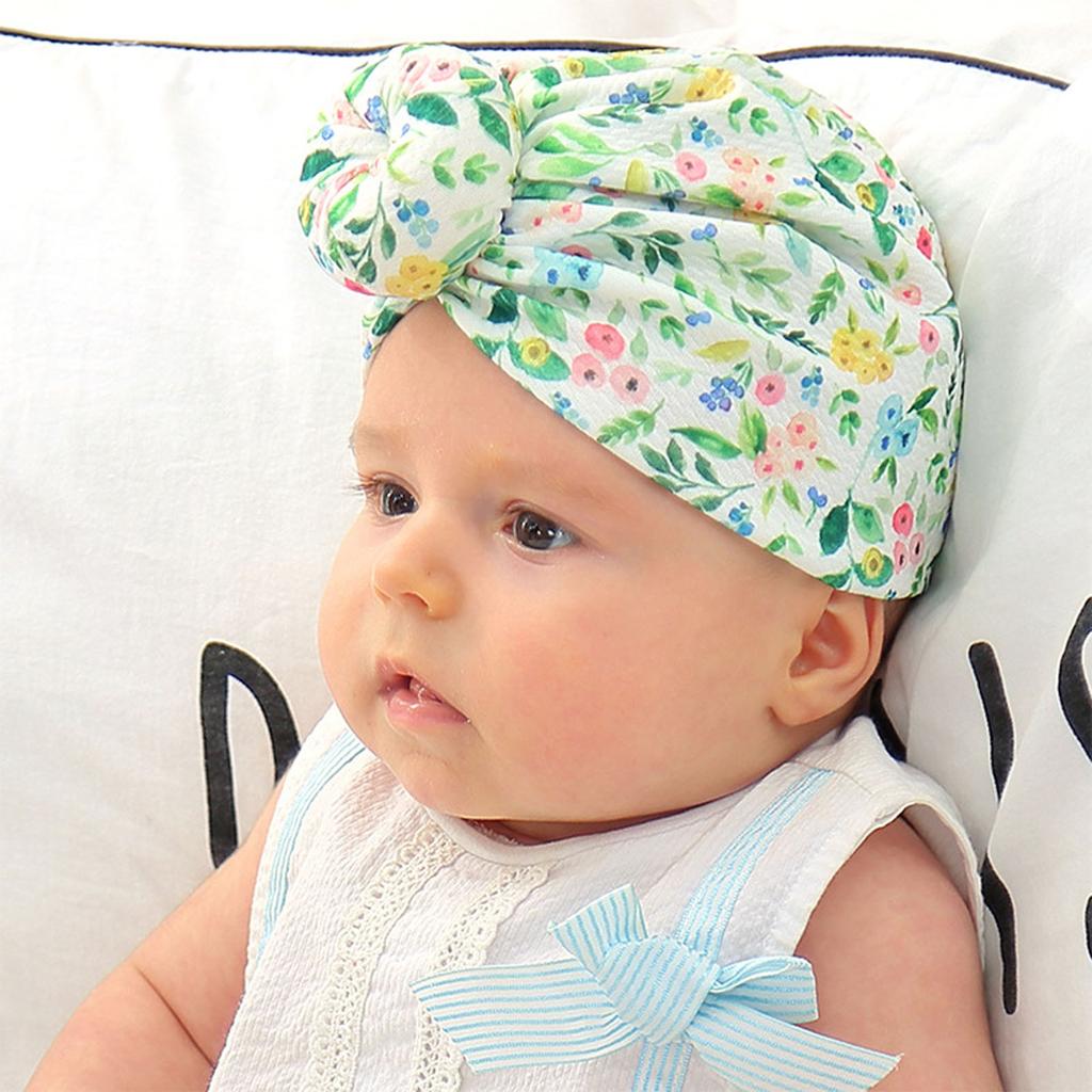 3PC Newborn Baby Boy Girl Floral Print Headwear Turban Hat Accessories