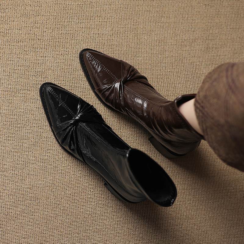 Krazing Po Microfiber Winter Pointed Toe Size 33 Western Boots Size 43 Butterfly-knot Med Heels Ankle Boots