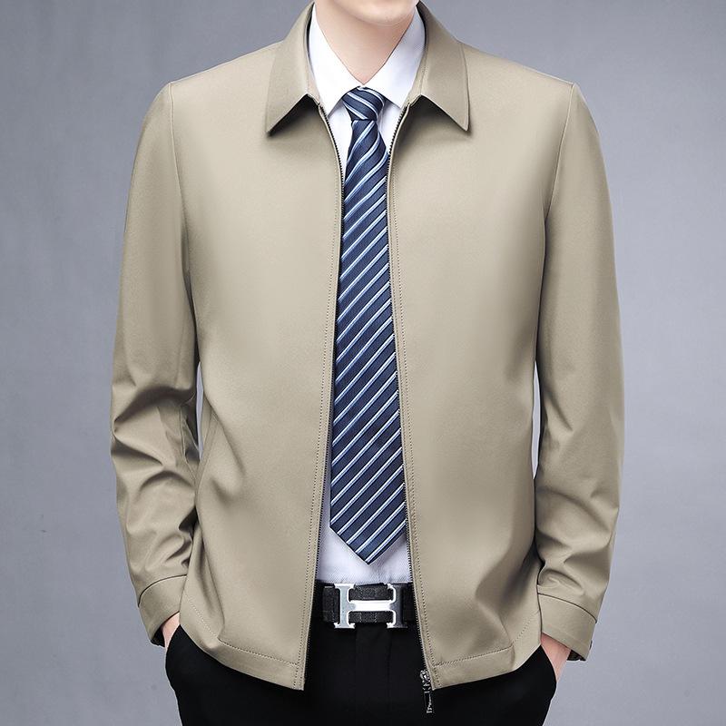 Dad Dress Stand Collar Jacket Zipper Shirt for Men Spring and Autumn New Middle-aged Men Business Casual Solid Color Coat