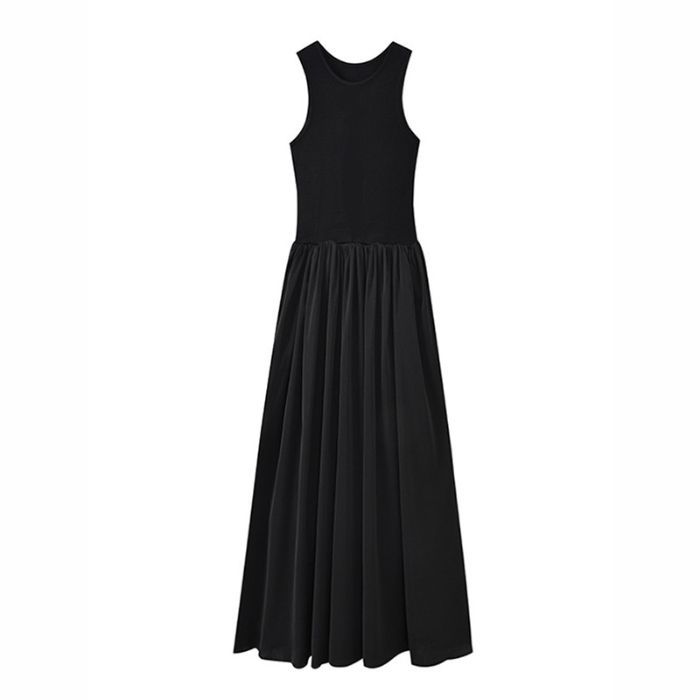 Black Hepburn style dress, new women s spring summer French sleeveless vest, high-end suspender long dress S чёрный