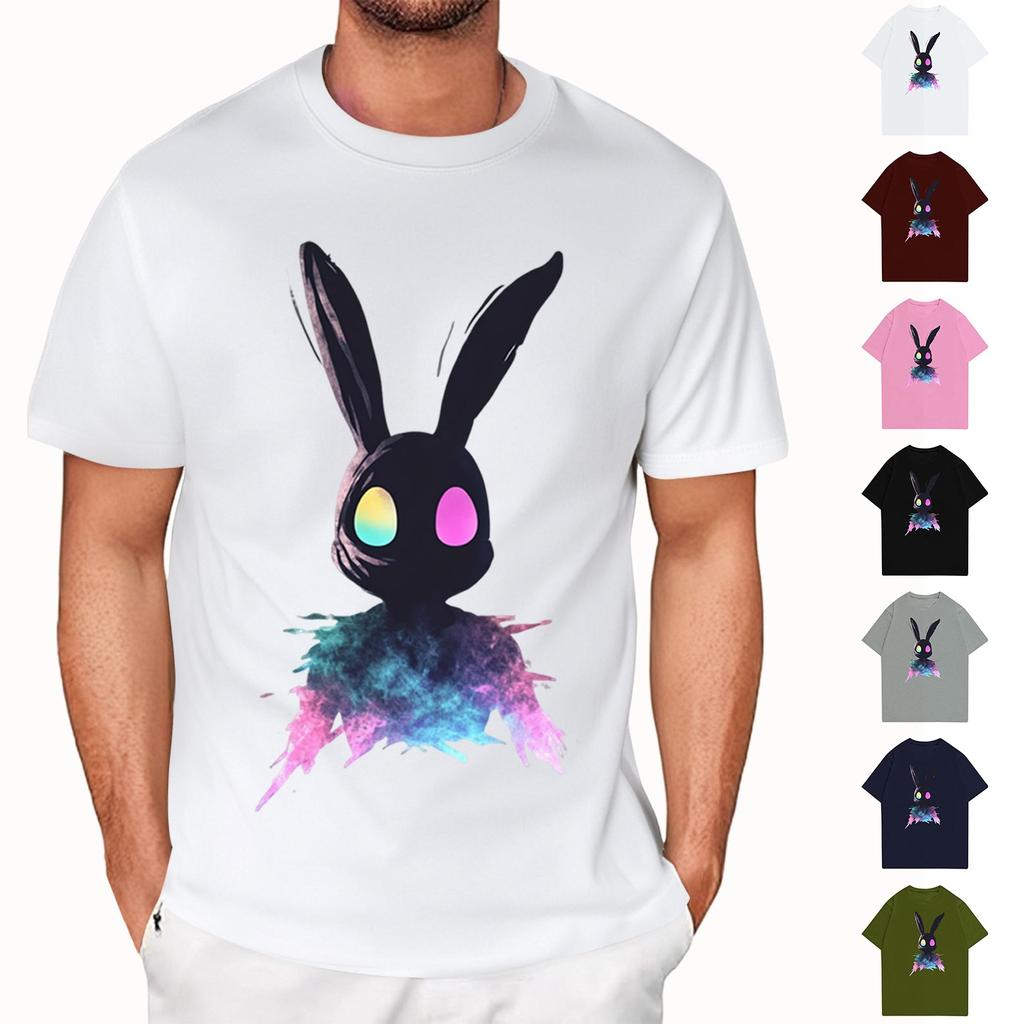 Easter - Men's Casual Baggy Bunny  Print T-shirt Round Neck Pull-over Short-sleeved Top