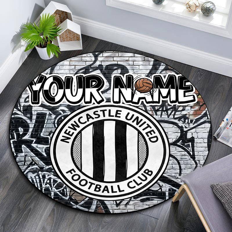 Custom Name,Newcastle United FC pattern round rug,Carpet Rug for Living Room Bedroom Playroom ,Non-slip Floor Mat,Holiday Gifts and Birthday Gifts.