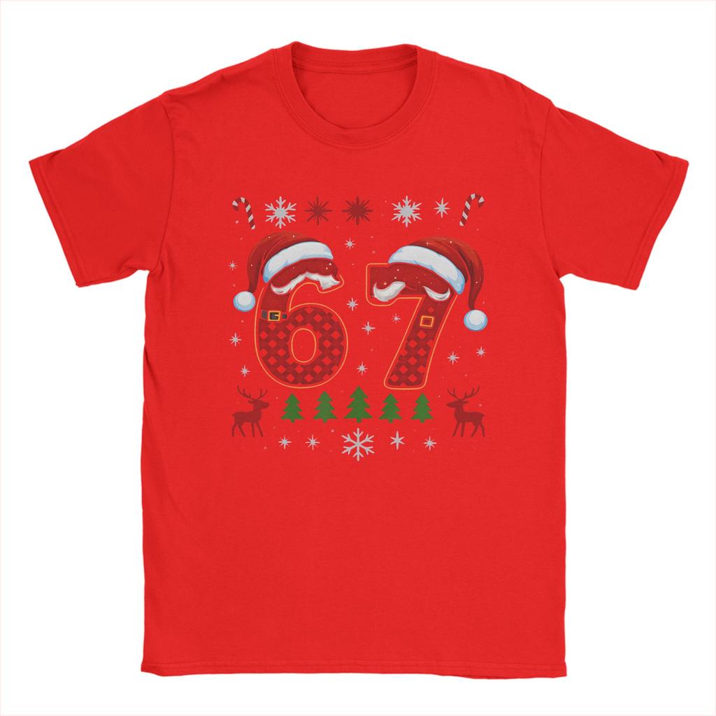 Funny 67 Six Seven Squad Meme Christmas Ugly T-Shirt Men Pure Cotton Tee Shirt Round Neck Short Sleeve T Shirt Gift Idea Clothes