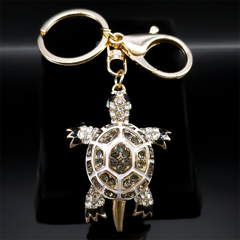Exquisite Colorful Crystal Turtle Key Ring Holder for Women Men Alloy Rhinestone Animal Keychain Charm Jewelry Gifts K5205S03
