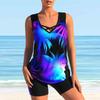 Women's Shoulder Strap Swimsuit Gradient Coconut Tree Print Bikini Tankini Swimsuit