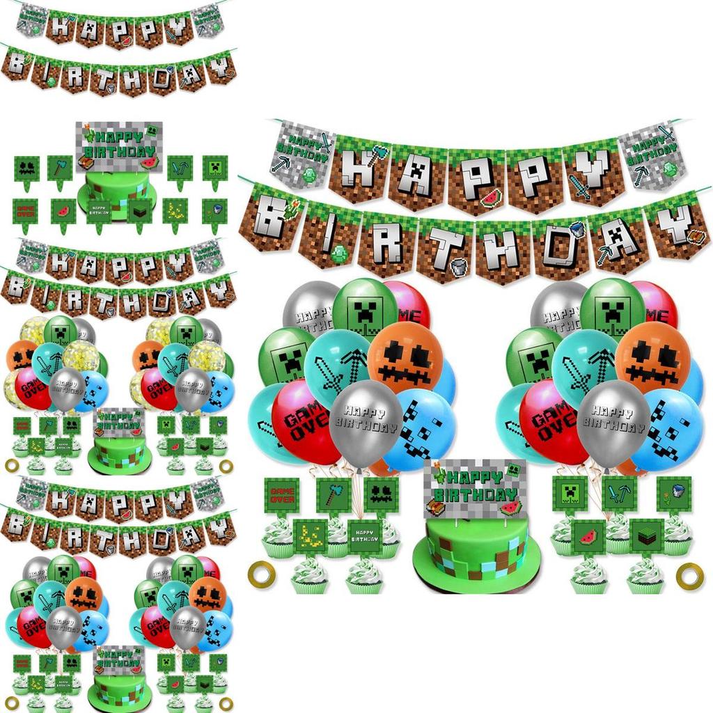 Minecraft Narozeninová Oslava Dekorace Šťastné Narozeniny Sada S Balónky A Bannerem
