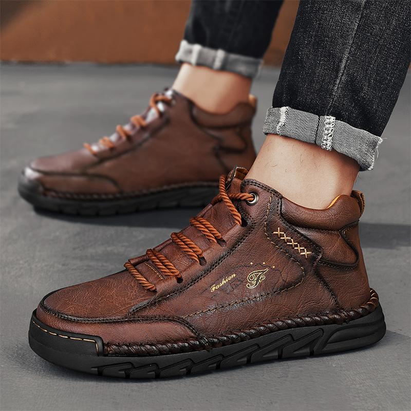 Herren High-Top Casual Sneaker Handgefertigte Lederschuhe Übergröße 39-48 Frühling & Herbst