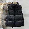 Down Vest Women Winter Windproof Thickened Cotton Sleeveless Jacket Vest Standing Collar Versatile Solid Color Padded Jacket