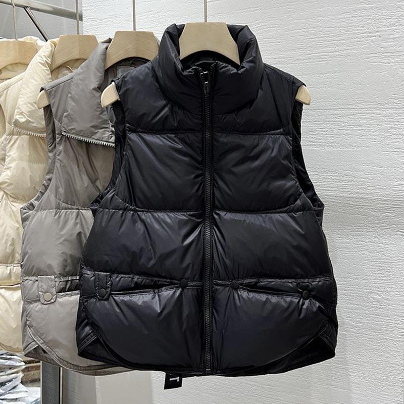 Down Vest Women Winter Windproof Thickened Cotton Sleeveless Jacket Vest Standing Collar Versatile Solid Color Padded Jacket