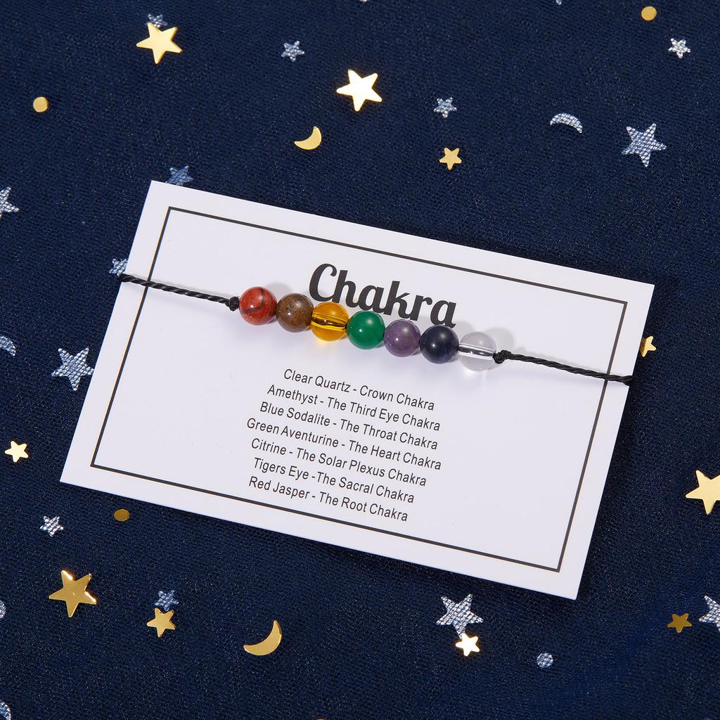 Handmade Natural Crystal Stone Beads Bracelet Black Braided Rope Chakra Jewelry for Women Men Luck Calm Love Gift