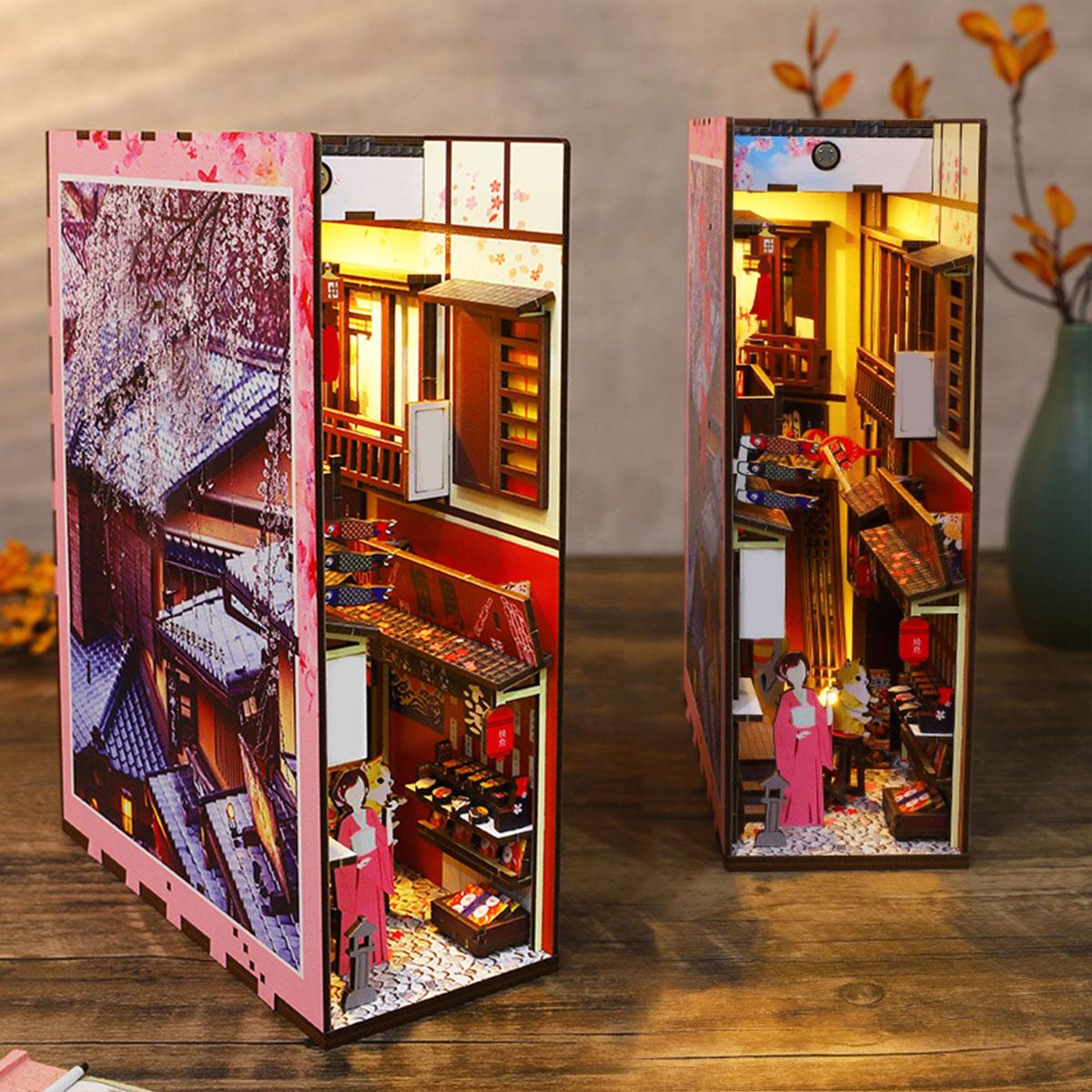 

DIY Wooden Book Nook 3D Puzzle Miniature Doll House Kit With Touch Light World Bookshelf Assembly Bookend Eternal Bookstore 2025