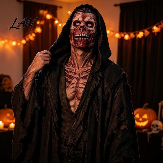 Professional Cosplay Props for Party Scary Zombie Head Masque, Adults Horror Latex Full Hood Secret Room Escape Game Prop Realistic Creepy Skeleton