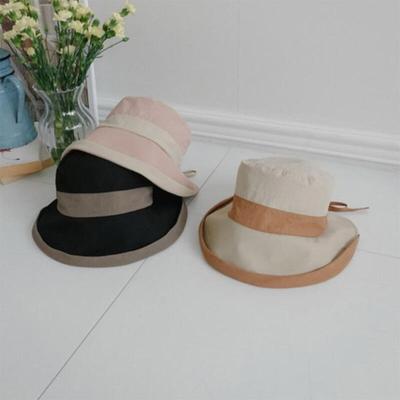 Women's Bucket Hat with Slit Ribbon Bow Folding Cap