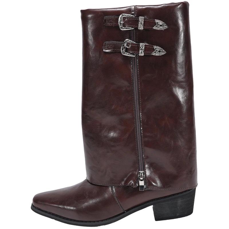 

Женская обувь 2024 Высокое качество Рукав Женские сапоги Осень Острый носок Однотонные Высокий голенище Массивный каблук Большой размер Модные сапоги 35