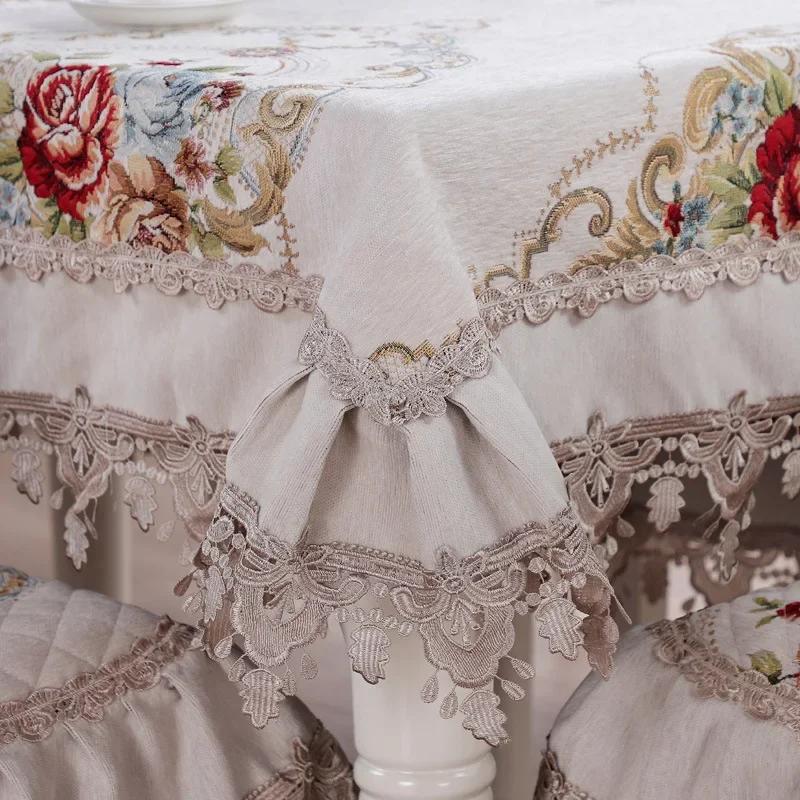 Non-Slip Jacquard Floral Lace Seat Cushion Flower Style Chenille Chair Covers Dining Room Hotel Chair Back Cover Tablecloths