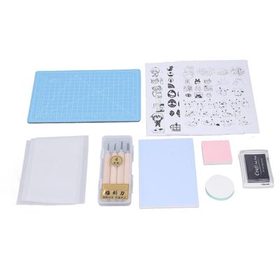 Gummi Stempel Schnitzblöcke Set A5 Blaues Kissen Scharfes Messer DIY Komfortabler Griff Waschbarer Druck