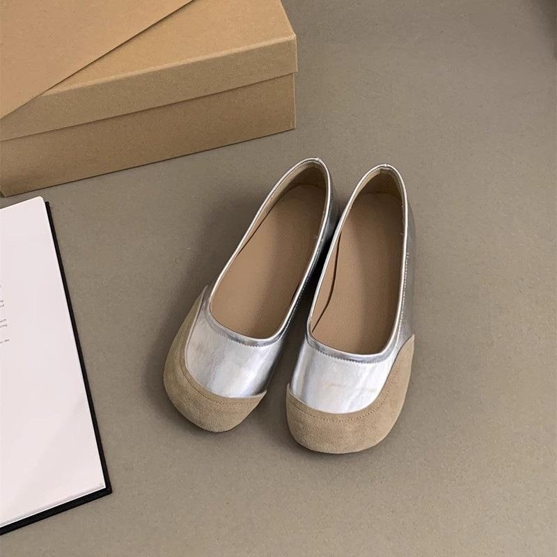 Retro round head shallow mouth single shoes women's spring and autumn new flat bottom one pedal casual beans beautiful