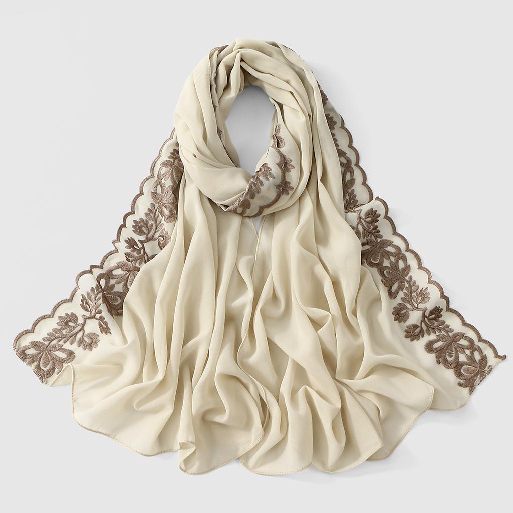 Butterfly Embroidery Hijab Scarf for Woman Muslim Long Shawl Islam Turban Headscarf