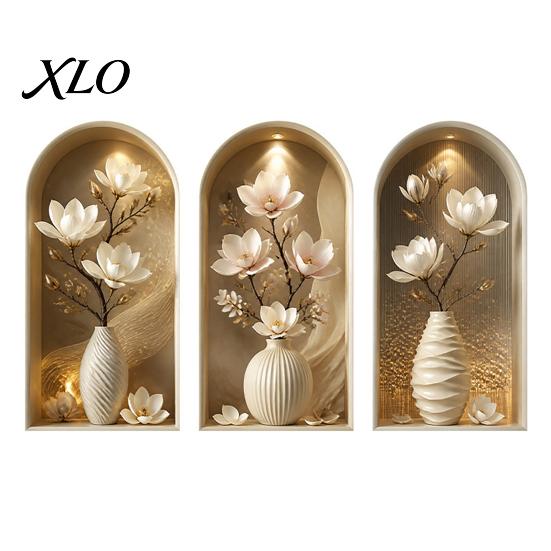 2D Archway Decals 3Pcs Arched Flower Wall Stickers, Boho Style Floral Plant Decals, Self Adhesive PVC Peel And Stick Wallpaper for Waterproof Stickers