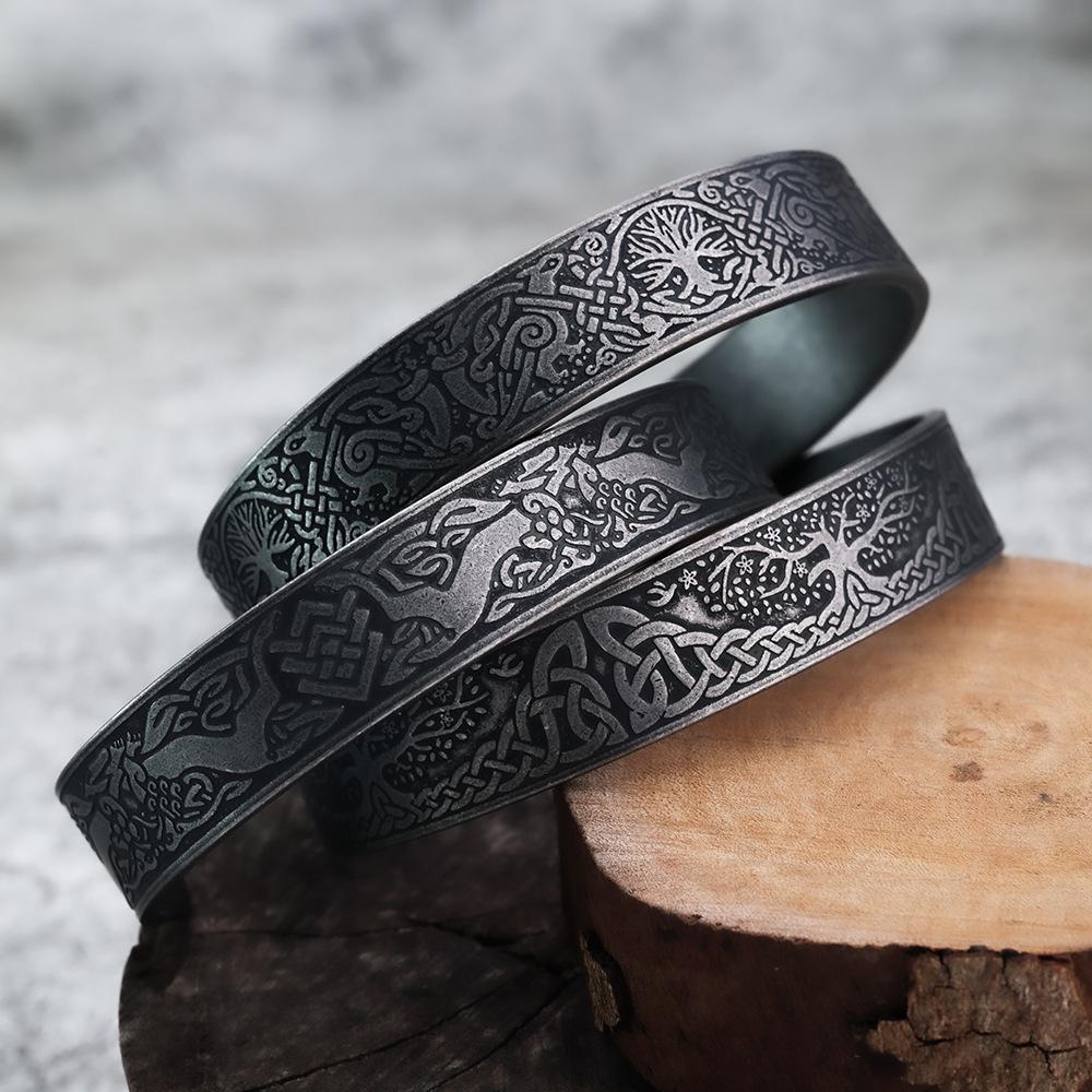 Viking Style Men's Bracelet With Celtic Wolf And Tree Of Life Design Titanium Steel Jewelry