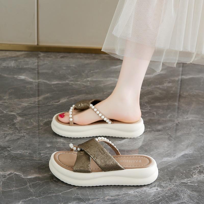 Cool Slippers 22 Summer New with Skirt Fairy Wind Beaded Thick Bottom Crossed Beach Slippers