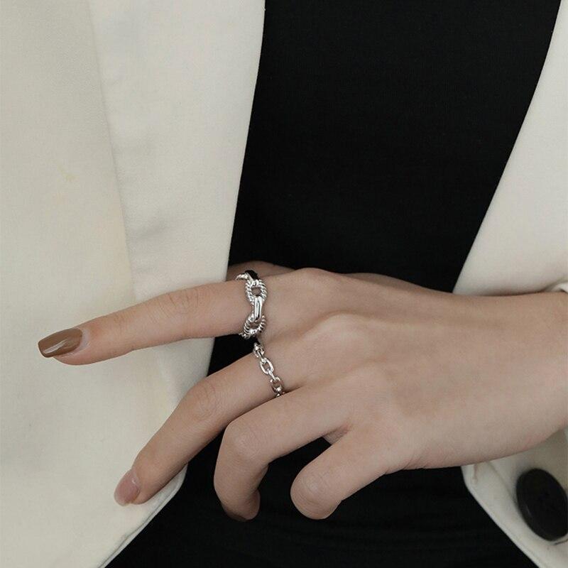 925 Sterling Silver Hollow Lock Chain Rings for Women Adjustable Opening Rings Jewelry New