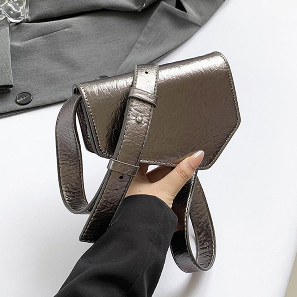 Women Irregular Shoulder Bag PU Leather Shiny Crossbody Bag Adjustable Strap All-Match Satchel Bag Ladies Commute Bag