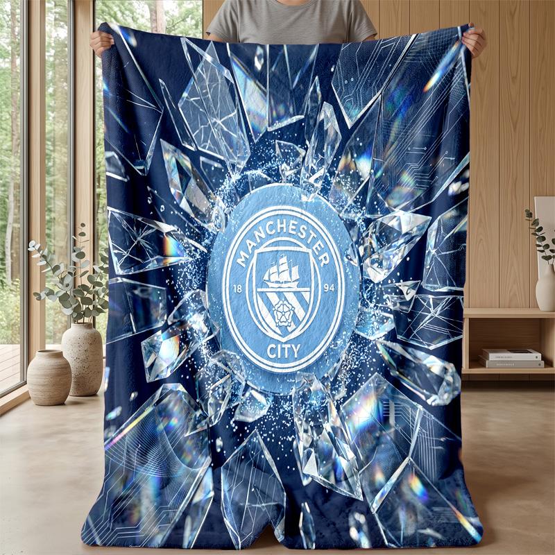 Manchester City Theme Blanket Soft Flannel Blanket Plush Throw Blanket Cozy Sofa Bed Blanket for Home Decor