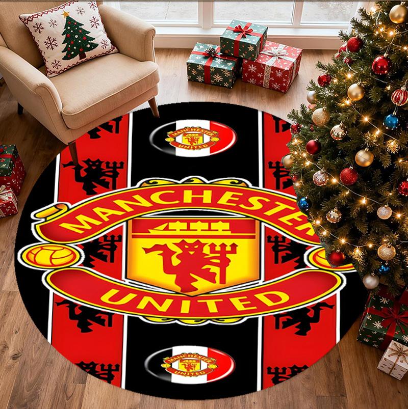 Manchester United F.C Pattern Round Rug, Indoor/Outdoor Mat, for Picnic, Gameroom, Bedroom, Office, Living Room, Home Decor Carpet, Birthday Gift