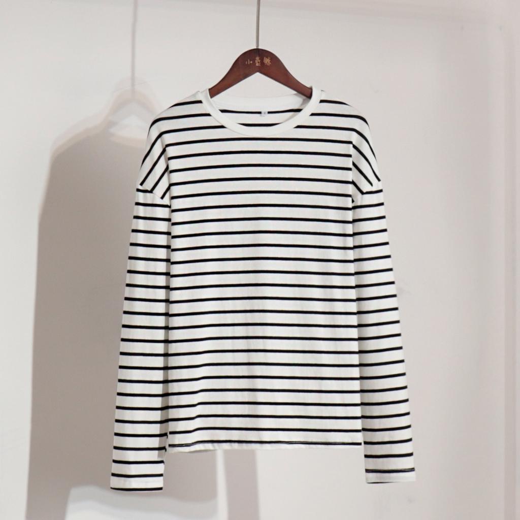 2025 Spring Fashion Striped Long Sleeve T-shirt Women's Cotton Round Neck Casual Versatile Top for Europe and America
