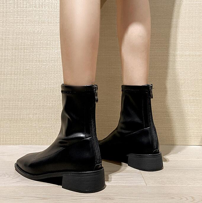 

Мода 2025 Массивные ботильоны на среднем высоком каблуке Женские на молнии с квадратным носком Ботинки Челси Зимние Однотонные Кожаные Ботильоны Женские Слим Ботильоны Женские 4.5