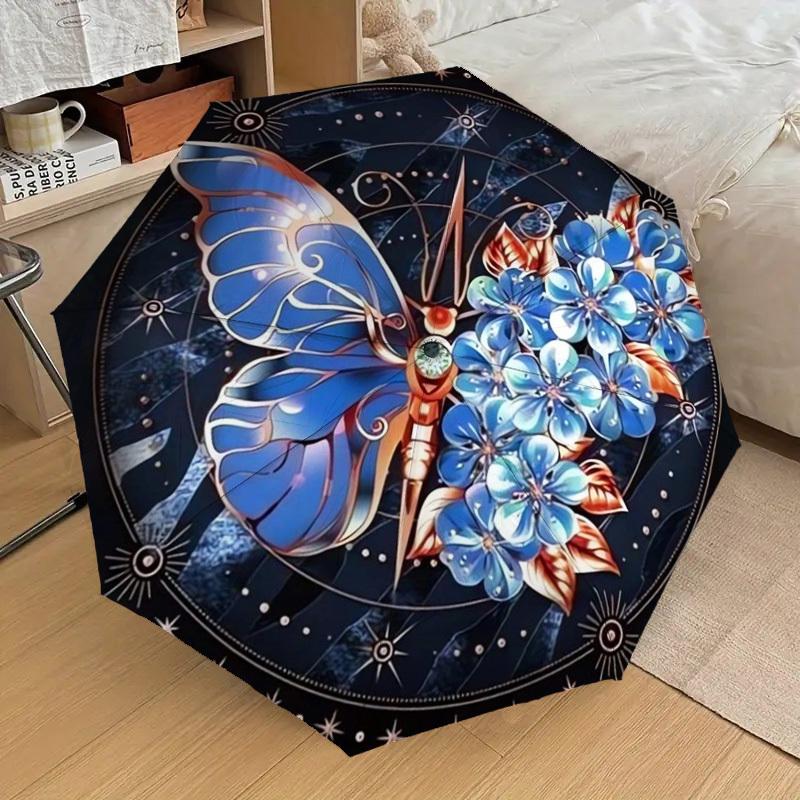 1 Stück Schmetterlinge Blumen Mandala Kunstwerk Regenschirm mit Kunststoffgriff, Geeignet für Alle Jahreszeiten Zuhause Reise Outdoor RegenschirmDD158