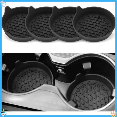 Car Coaster Mat Silicone Coaster Insert Universal Non-slip Coaster, Car Interior Men's and Women's Interior Set 4 Pieces Black