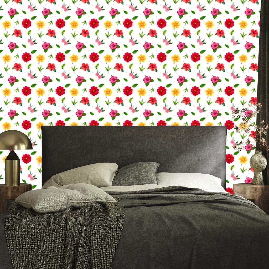 White and Lime Flowers Wallpaper for Living Room and Bedroom 50x1000