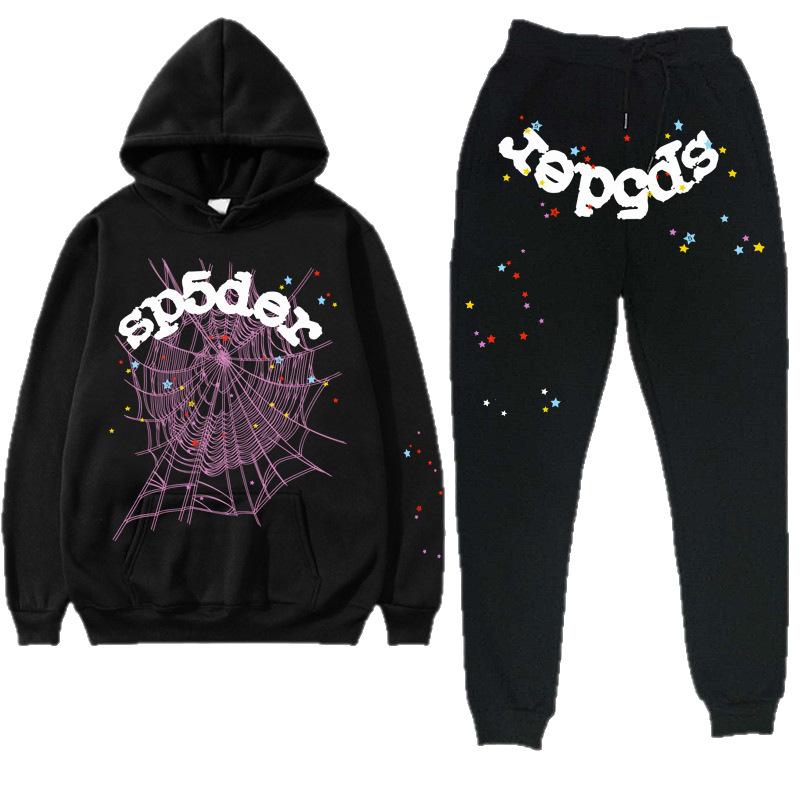 European and American Trendy Hip-hop Singer Letter Sp5der Printed Couple Sweater Men's and Women's Hoodies Sweatshirt Set