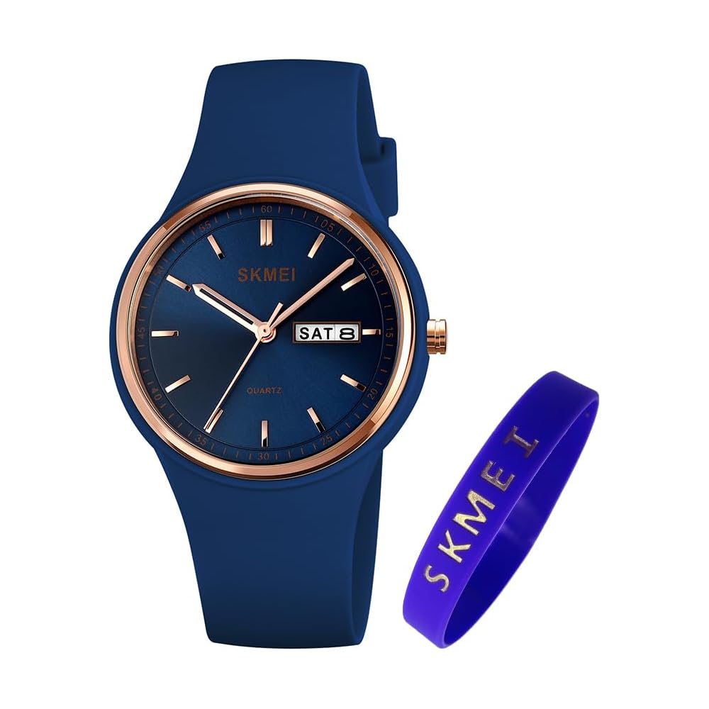 SKMEI Women s Silicone Waterproof Sports Watch Dark Blue Simple Casual Design with Date and Day Display