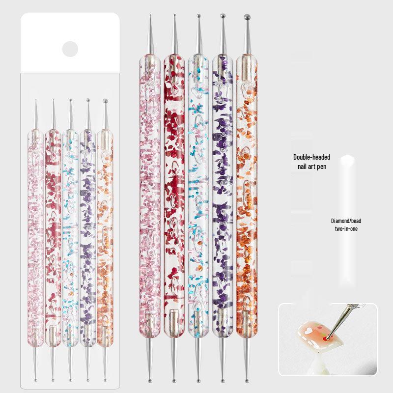 5-Piece Double-Ended Nail Art Dotting and Rhinestone Pen for Beginners