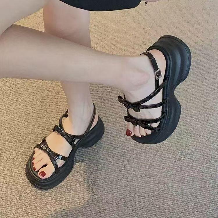 

Одно слово с сандалиями женщины носят новую ретро-моду универсальная платформа нескользящая пляжная обувь прилив 40 чёрный