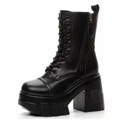 New Punk Gothic Women Boots 11Cm Platform Wedge Knee High Fashion British Boot Zip Leather Ankle Spring Synthetic Autumn Shoes