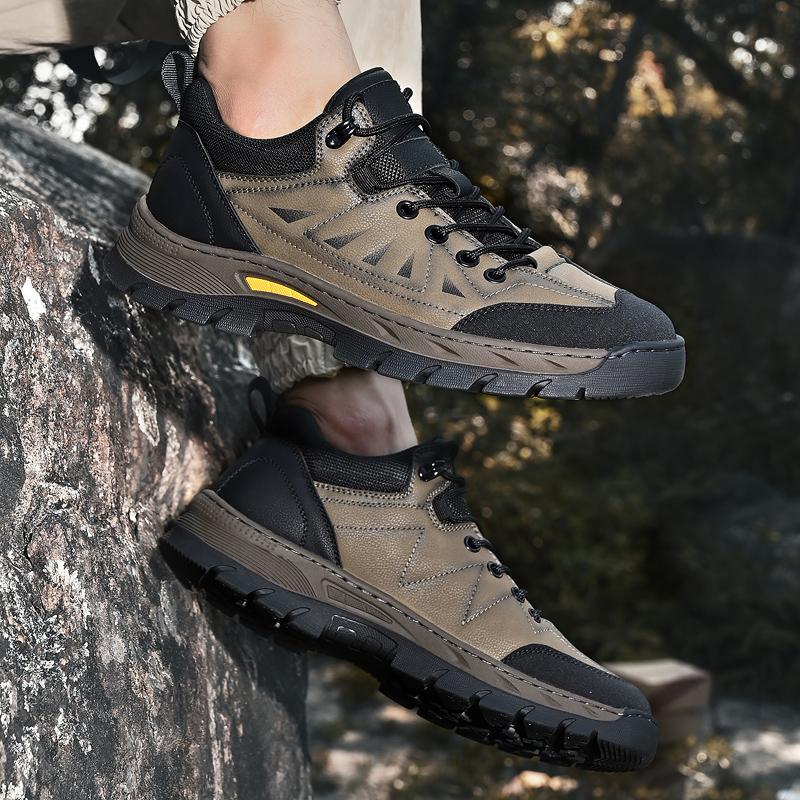 Fashion Men's Lace-Up Hiking Shoe New Men's Leisure Walk Shoes Leather Mens Breathable Sneakers High Quality Men Casual Walking Shoes